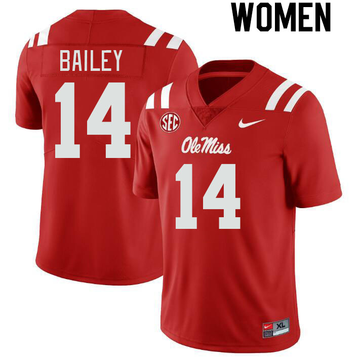 Women #14 Deljay Bailey Ole Miss Rebels College Football Jerseyes Stitched Sale-Red - Click Image to Close